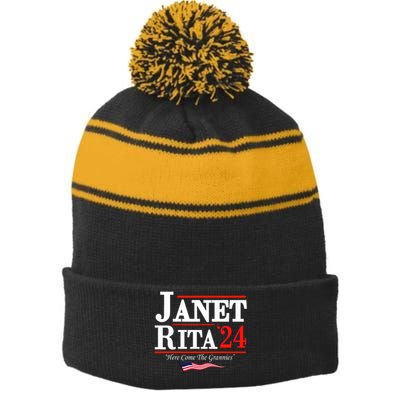 Janet And Rita 2024 Here Come The Grannies Stripe Pom Pom Beanie