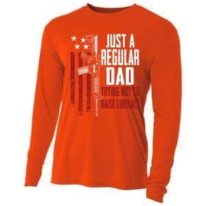 Just A Regular Dad Trying Not To Raise Liberals Funny Gift Gun Rights Gift Cooling Performance Long Sleeve Crew