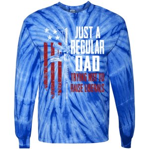 Just A Regular Dad Trying Not To Raise Liberals Funny Gift Gun Rights Gift Tie-Dye Long Sleeve Shirt