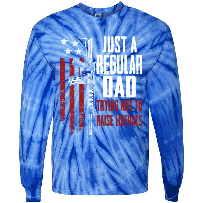 Just A Regular Dad Trying Not To Raise Liberals Funny Gift Gun Rights Gift Tie-Dye Long Sleeve Shirt