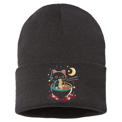 Japanese Anime Ra Cat Retro Noodles Aesthetic Kawaii Sustainable Knit Beanie