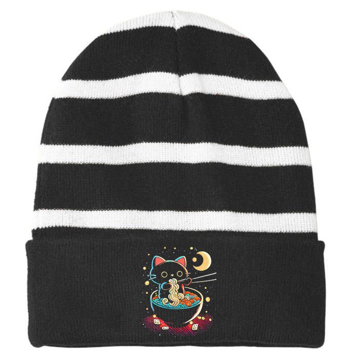 Japanese Anime Ra Cat Retro Noodles Aesthetic Kawaii Striped Beanie with Solid Band