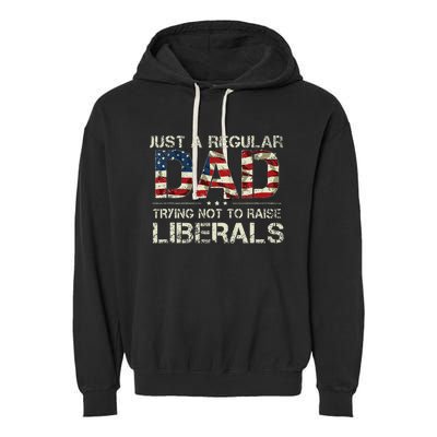 Just A Regular Dad Trying Not To Raise Liberals US Flag Garment-Dyed Fleece Hoodie