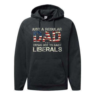 Just A Regular Dad Trying Not To Raise Liberals US Flag Performance Fleece Hoodie