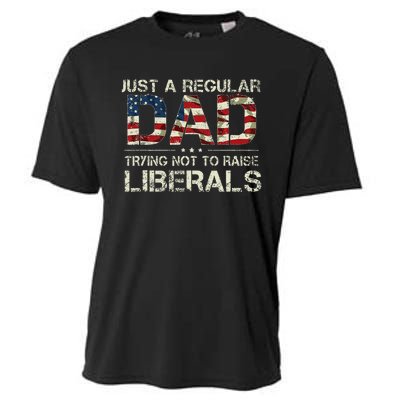 Just A Regular Dad Trying Not To Raise Liberals US Flag Cooling Performance Crew T-Shirt