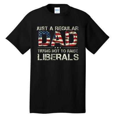 Just A Regular Dad Trying Not To Raise Liberals US Flag Tall T-Shirt