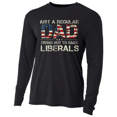 Just A Regular Dad Trying Not To Raise Liberals US Flag Cooling Performance Long Sleeve Crew