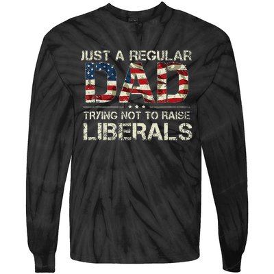 Just A Regular Dad Trying Not To Raise Liberals US Flag Tie-Dye Long Sleeve Shirt