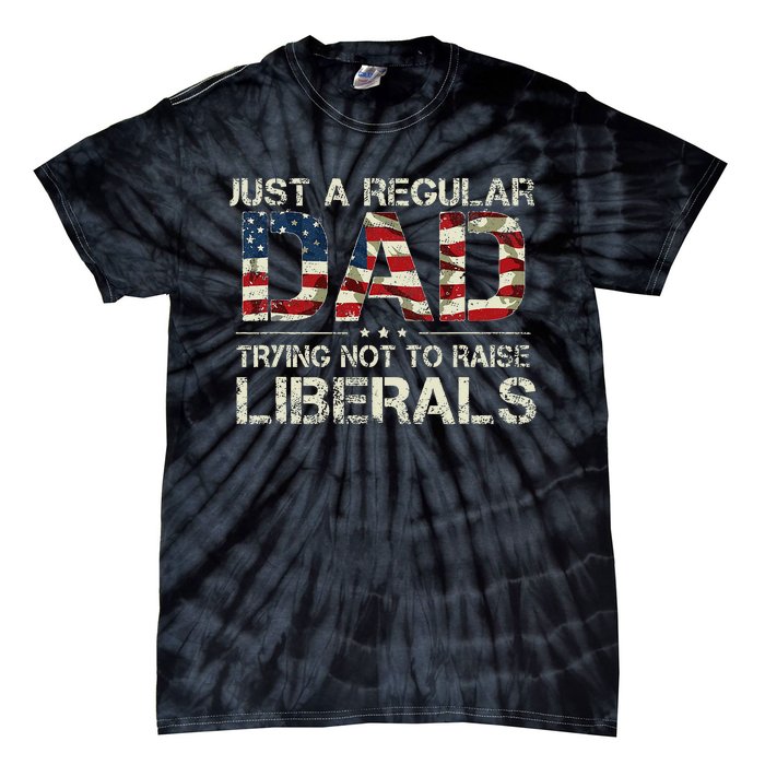 Just A Regular Dad Trying Not To Raise Liberals US Flag Tie-Dye T-Shirt