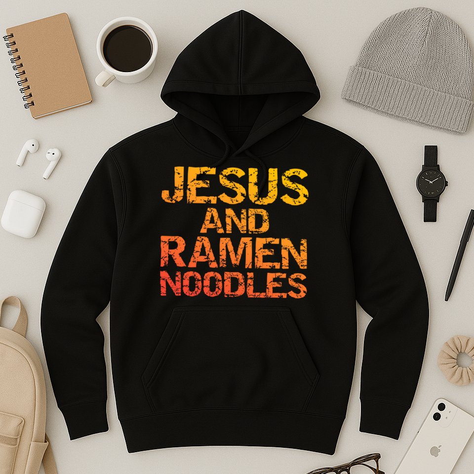Jesus And Ramen Noodles Funny Christian Quote Distressed Hoodie