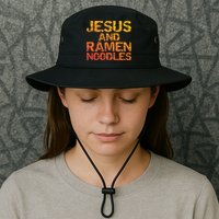 Jesus And Ramen Noodles Funny Christian Quote Distressed Bucket Hat