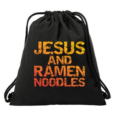 Jesus And Ramen Noodles Funny Christian Quote Distressed Drawstring Bag