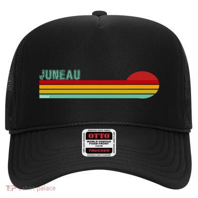 Juneau Alaska Retro Sunset High Crown Mesh Back Trucker Hat