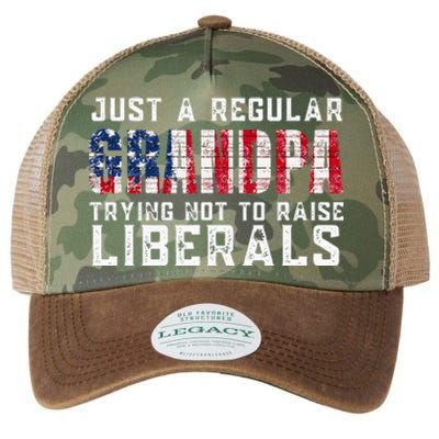 Just A Regular Grandpa Trying Not To Raise Liberals Legacy Tie Dye Trucker Hat