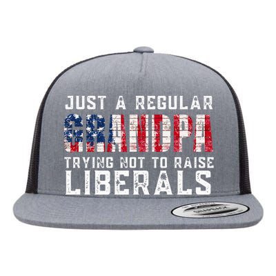 Just A Regular Grandpa Trying Not To Raise Liberals Flat Bill Trucker Hat