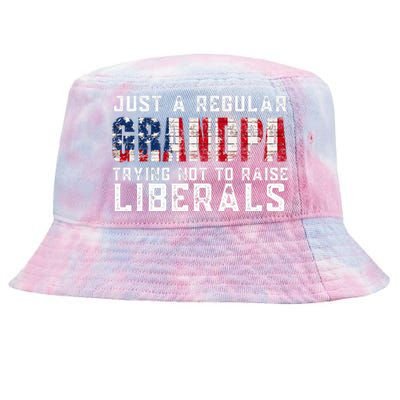 Just A Regular Grandpa Trying Not To Raise Liberals Tie-Dyed Bucket Hat