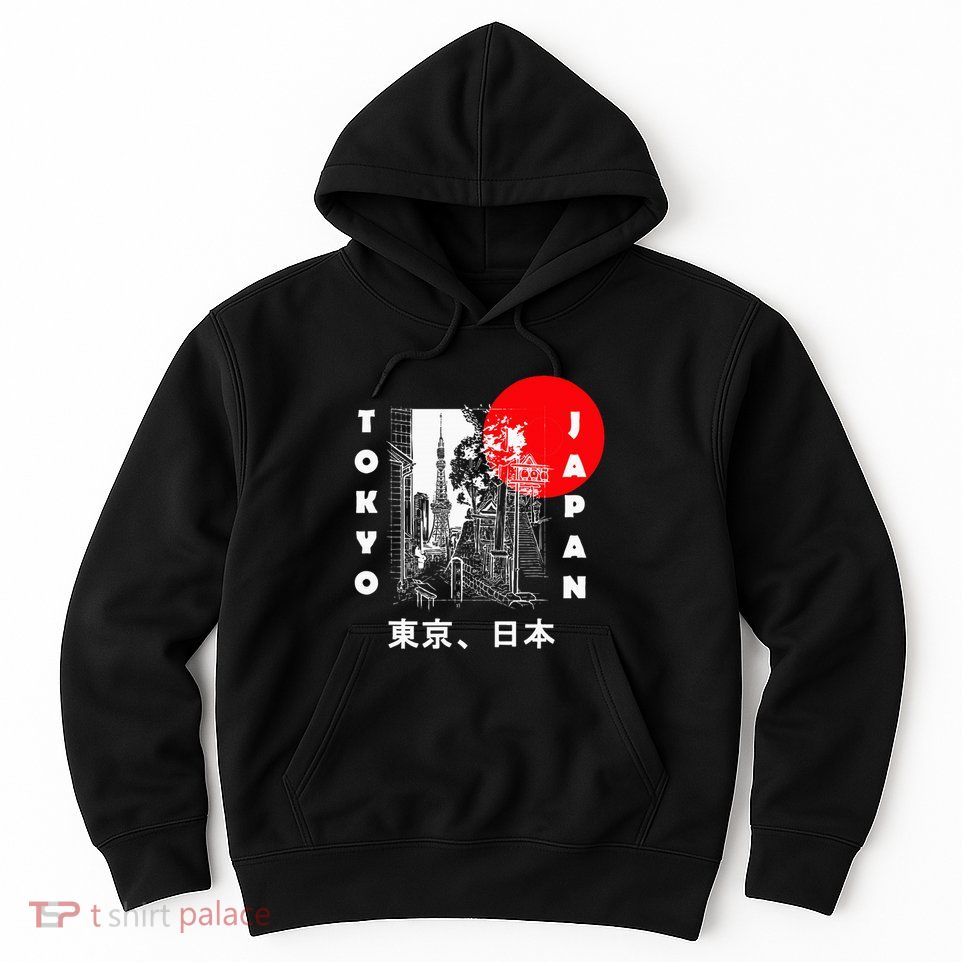 Japan Aesthetic Retro Comic Tokyo Silhouette Japanese Font Hoodie