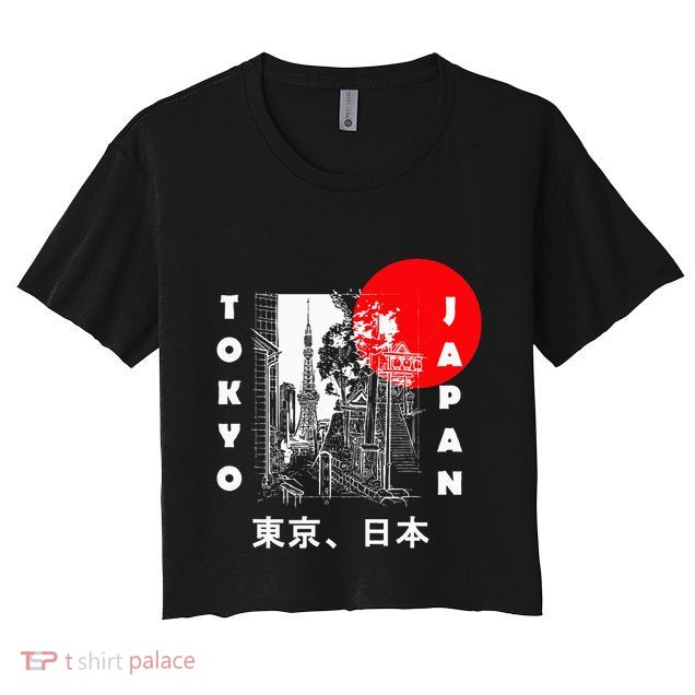 Japan Aesthetic Retro Comic Tokyo Silhouette Japanese Font Crop Top
