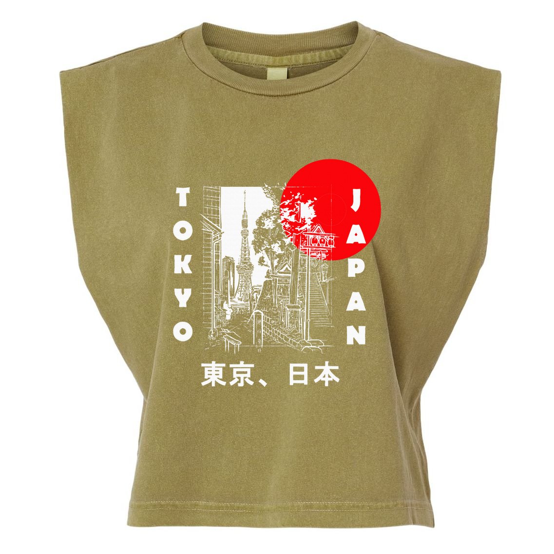 Japan Aesthetic Retro Comic Tokyo Silhouette Japanese Font Garment-Dyed Women's Muscle Tee