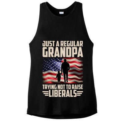 Just A Regular Grandpa Trying Not To Raise Liberals USA American Flag Ladies PosiCharge Tri-Blend Wicking Tank