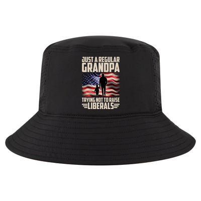 Just A Regular Grandpa Trying Not To Raise Liberals USA American Flag Cool Comfort Performance Bucket Hat