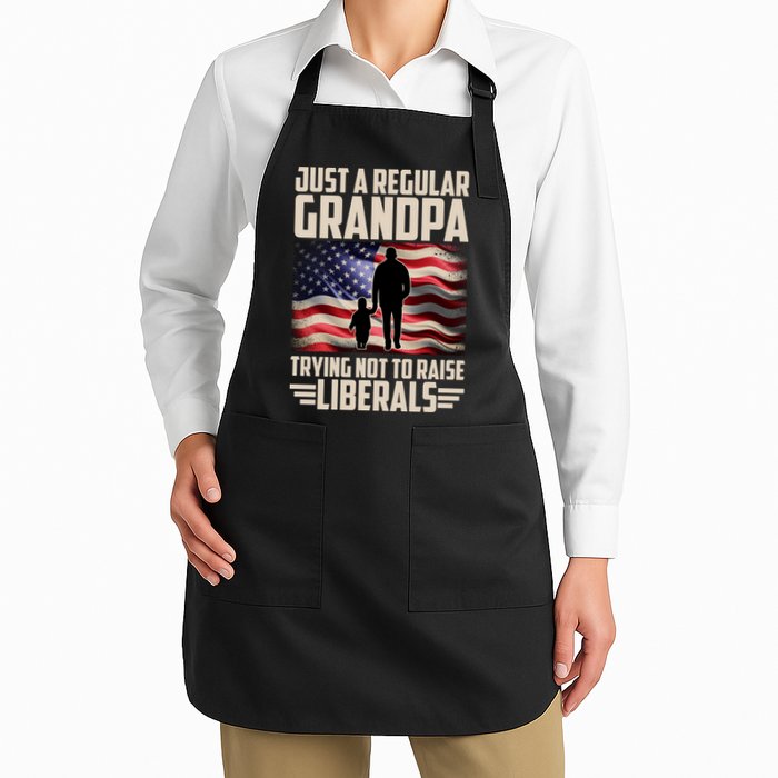 Just A Regular Grandpa Trying Not To Raise Liberals USA American Flag Apron