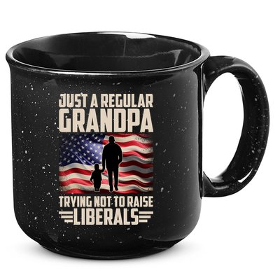 Just A Regular Grandpa Trying Not To Raise Liberals USA American Flag 15oz Campfire Ceramic Mug