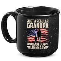 Just A Regular Grandpa Trying Not To Raise Liberals USA American Flag 15oz Campfire Ceramic Mug