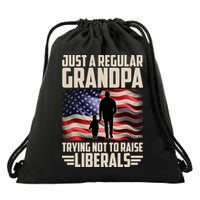 Just A Regular Grandpa Trying Not To Raise Liberals USA American Flag Drawstring Bag