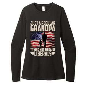 Just A Regular Grandpa Trying Not To Raise Liberals USA American Flag Womens CVC Long Sleeve Shirt