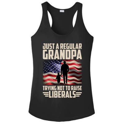 Just A Regular Grandpa Trying Not To Raise Liberals USA American Flag Ladies PosiCharge Competitor Racerback Tank