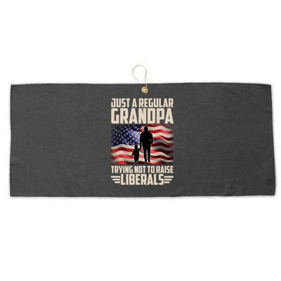 Just A Regular Grandpa Trying Not To Raise Liberals USA American Flag Large Microfiber Waffle Golf Towel