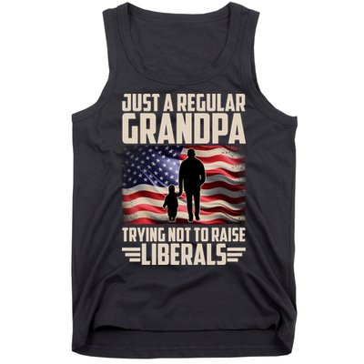 Just A Regular Grandpa Trying Not To Raise Liberals USA American Flag Tank Top