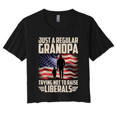 Just A Regular Grandpa Trying Not To Raise Liberals USA American Flag Crop Top