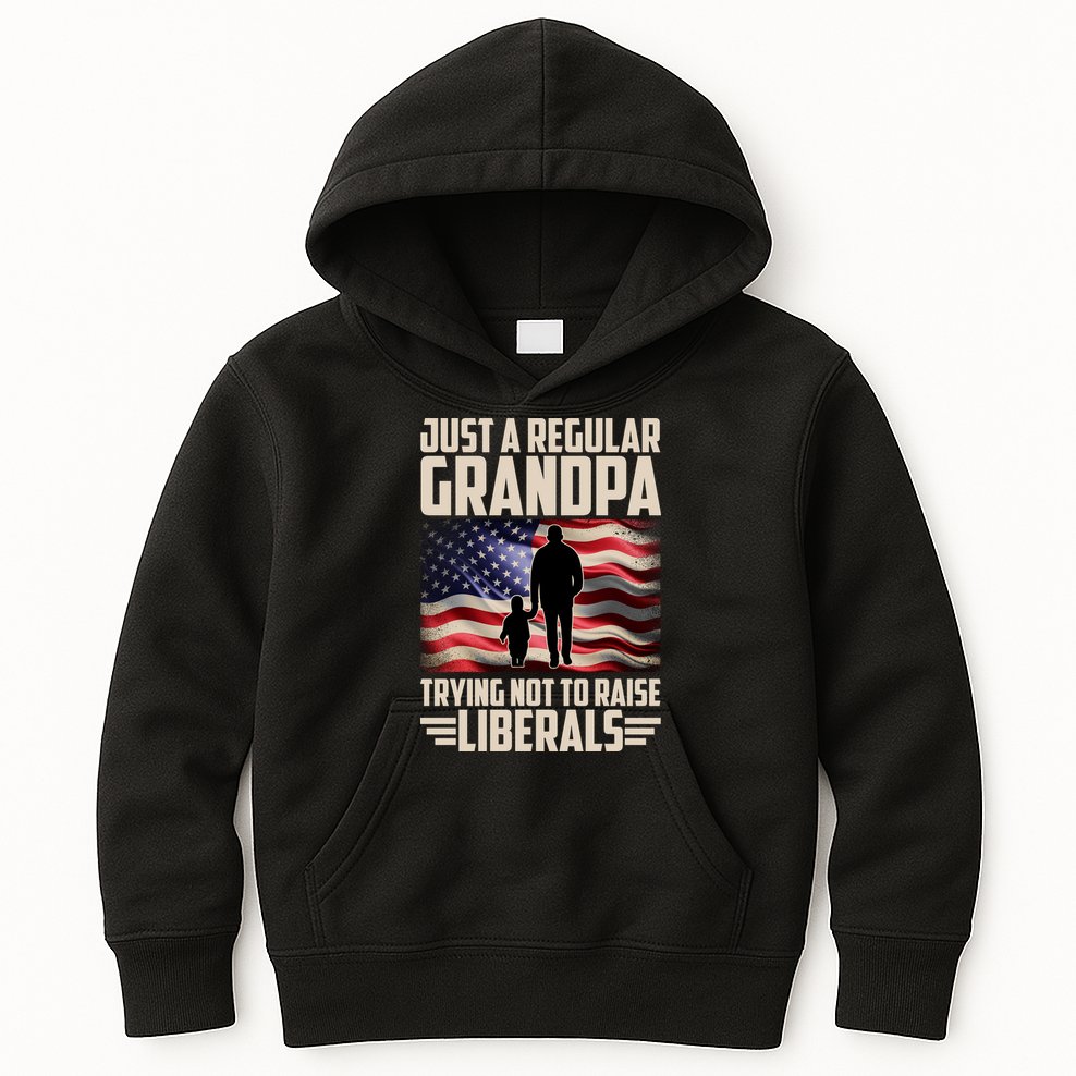 Just A Regular Grandpa Trying Not To Raise Liberals USA American Flag Kids Hoodie
