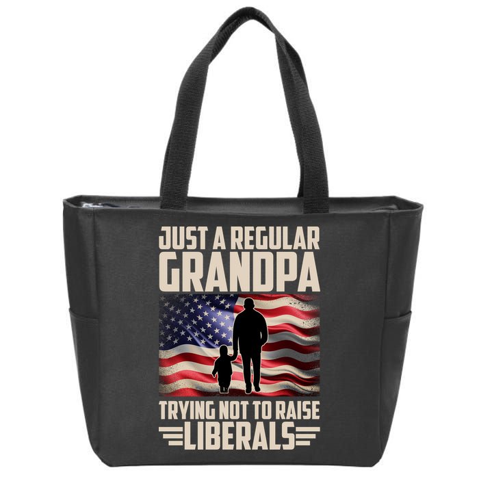 Just A Regular Grandpa Trying Not To Raise Liberals USA American Flag Zip Tote Bag