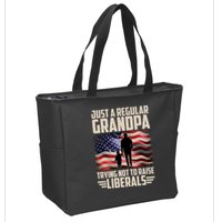 Just A Regular Grandpa Trying Not To Raise Liberals USA American Flag Zip Tote Bag