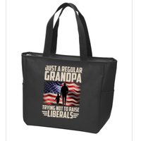 Just A Regular Grandpa Trying Not To Raise Liberals USA American Flag Zip Tote Bag