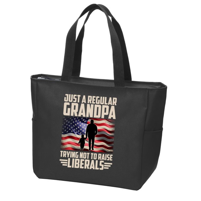 Just A Regular Grandpa Trying Not To Raise Liberals USA American Flag Zip Tote Bag