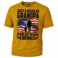 Just A Regular Grandpa Trying Not To Raise Liberals USA American Flag Cooling Performance Crew T-Shirt