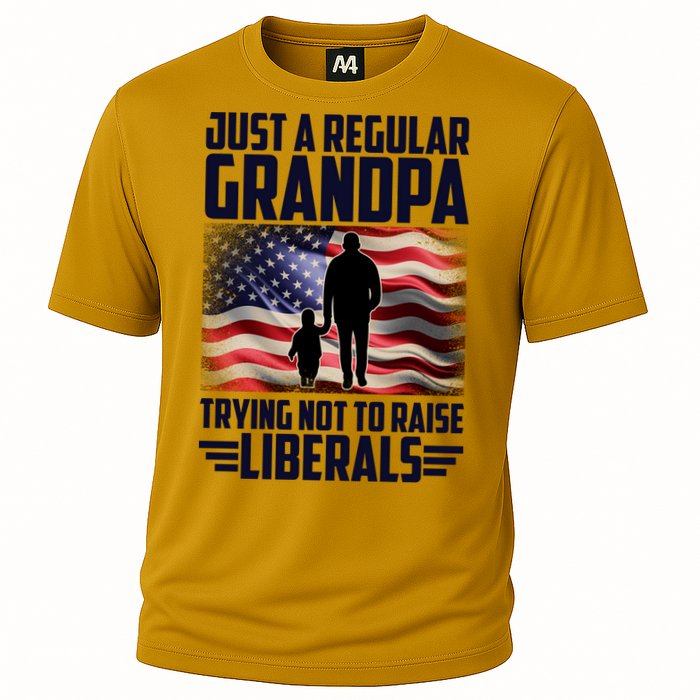 Just A Regular Grandpa Trying Not To Raise Liberals USA American Flag Cooling Performance Crew T-Shirt