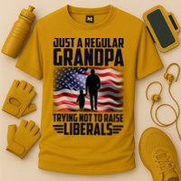 Just A Regular Grandpa Trying Not To Raise Liberals USA American Flag Cooling Performance Crew T-Shirt