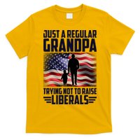 Just A Regular Grandpa Trying Not To Raise Liberals USA American Flag T-Shirt