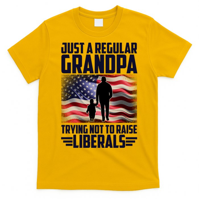 Just A Regular Grandpa Trying Not To Raise Liberals USA American Flag T-Shirt