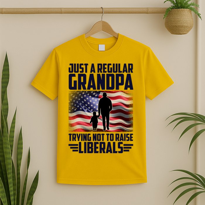 Just A Regular Grandpa Trying Not To Raise Liberals USA American Flag T-Shirt