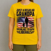 Just A Regular Grandpa Trying Not To Raise Liberals USA American Flag T-Shirt