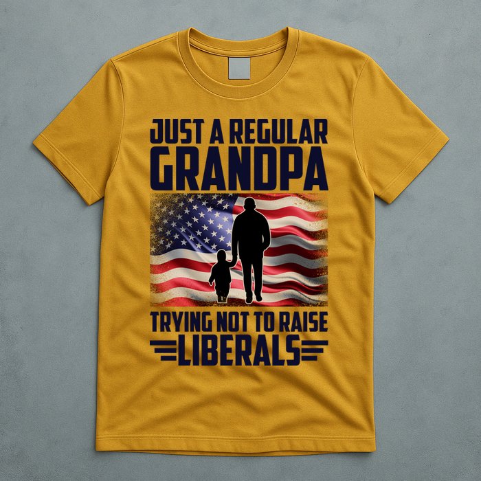 Just A Regular Grandpa Trying Not To Raise Liberals USA American Flag T-Shirt