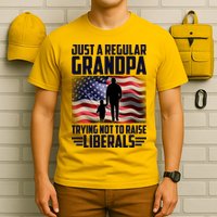 Just A Regular Grandpa Trying Not To Raise Liberals USA American Flag T-Shirt