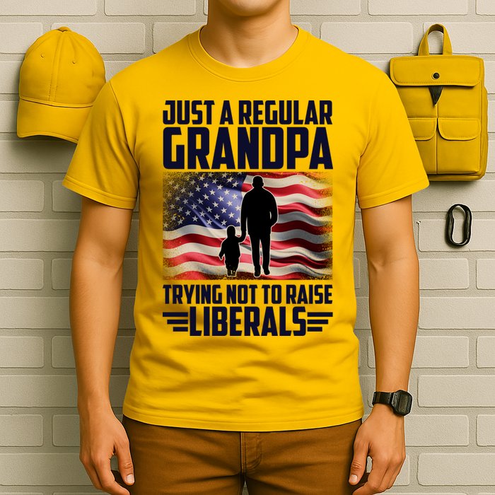 Just A Regular Grandpa Trying Not To Raise Liberals USA American Flag T-Shirt