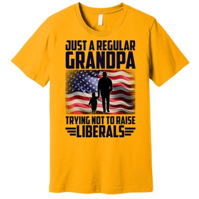 Just A Regular Grandpa Trying Not To Raise Liberals USA American Flag Premium T-Shirt